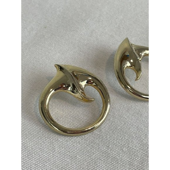 Vintage Large M Jent Abstract Circle Gold Tone Earrings Modernist Pierced Post - Picture 2 of 8